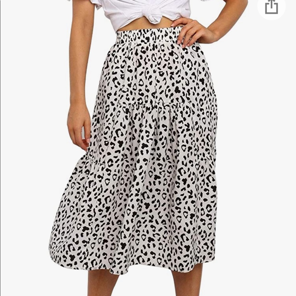 Elastic High Waist Leopard Print A-Line Midi Skirt